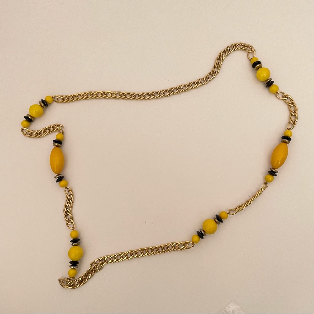 Vintage Yellow Real Wood Beaded Fall Boho Beach Summer Statement Retro Necklace - Picture 6 of 7